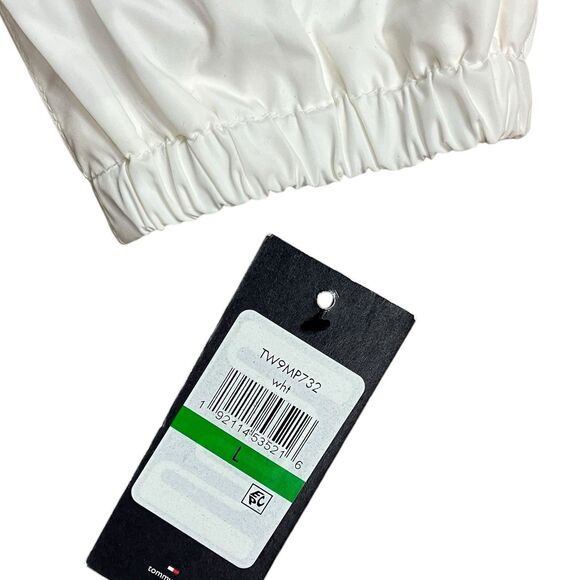 Tommy Hilfiger Windbreaker L White Spellout Hooded Half Zip Jacket Nylon - Picture 12 of 13